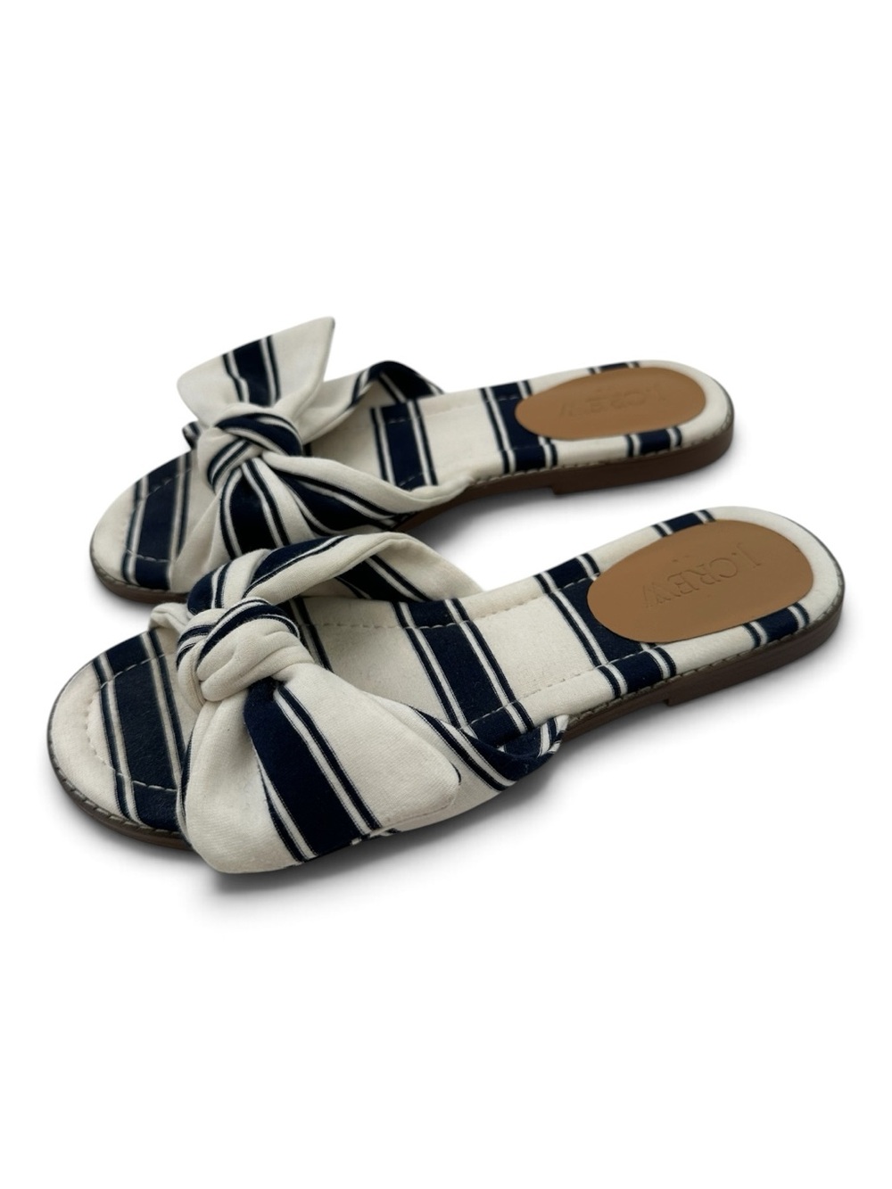 J.Crew Factory Size 5 Navy Ivory Striped Bow Slide Sandals Nautical Coastal